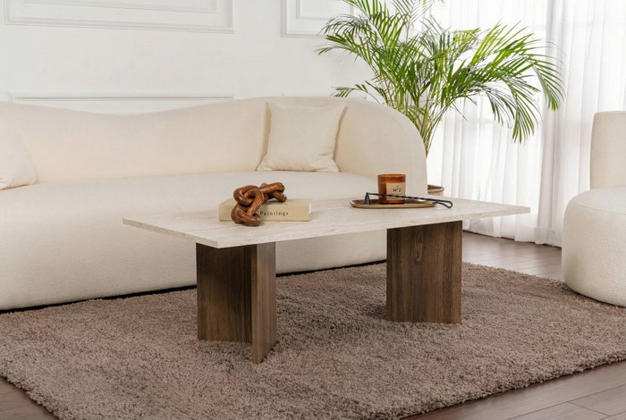 Nordure Sabin Mesa de Café Travertino y Nogal de Venezia Nordure Sabin Mesa de Café Travertino y Nogal de Venezia